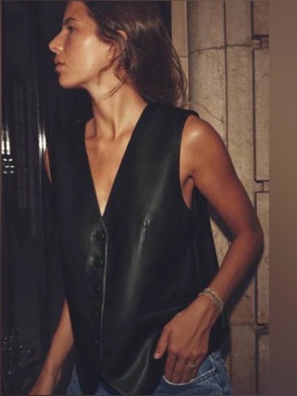 Zara Unisex Black Leather biker Vest
